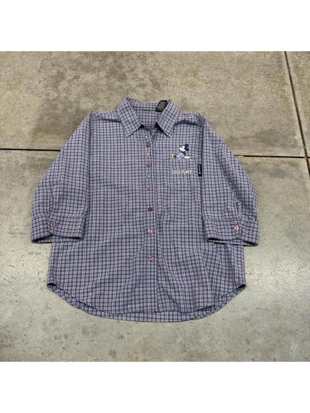 vintage mickey mouse disney plaid button down dreamy shirt size large WOMENS